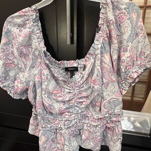 Forever 21 Pink and Blue Paisley Peplum Blouse
